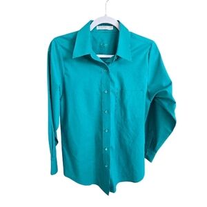 Foxcroft Baltic Sea Blue Button Down Long Sleeve Shirt Size 10